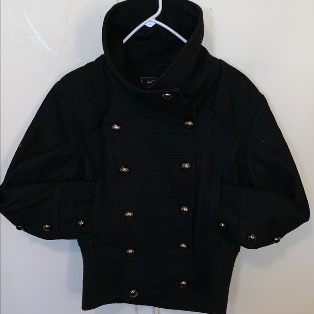 Black Pea Coat With Silver Oversized Buttons